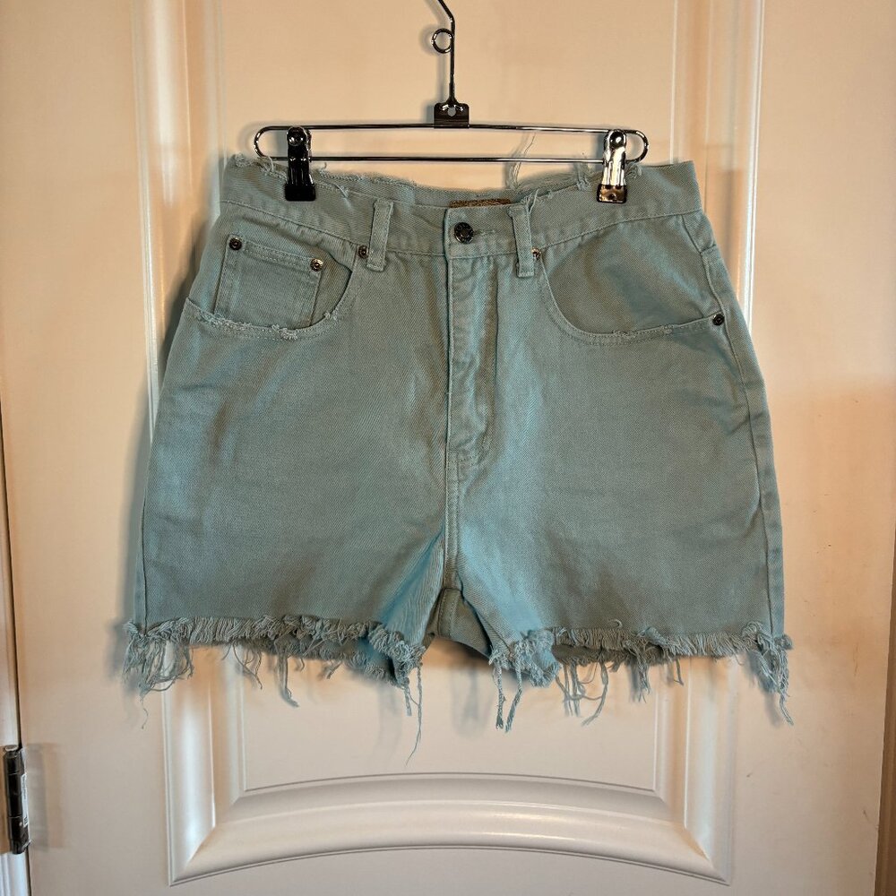NY Line High Waisted Distressed Sky Blue Canvas Shorts